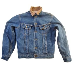 Vintage Lee Storm Rider Denim Trucker Jacket Sherpa Lined Corduroy Collar 36